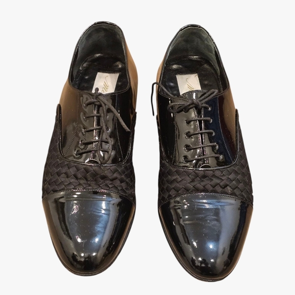 MEZLAN Hampton Men Black Patent Leather Woven Cap Toe Lace  display picture 2